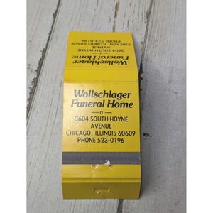 Vintage Matchbook Cover‎ Wollschlager Funeral Home Chicago, Illinois